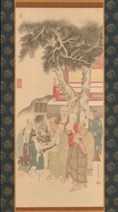 Zehn Rakan, die ein Gemälde von Weißgekleideter Kannon betrachten von Kato Nobukiyo