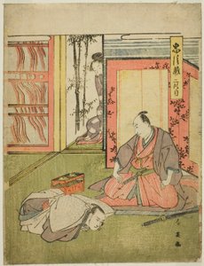Akt Zwei: Die Gemächer von Momonoi Wakasanosuke aus dem Stück Chushingura (Schatz der siebenundvierzig treuen Vasallen) von Katsukawa Shun
