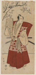 Ichikawa Monnosuke II als ein Herr mit einem Banner von Katsukawa Shunei