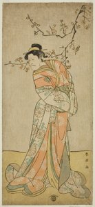 Der Schauspieler Ichikawa Ebizo (Danjuro V) als Hofdame Iwafuji im Stück Gozen-gakari Sumo Soga, aufgeführt im Kawarazaki-Theater im ersten Monat, 1793 (?) von Katsukawa Shun
