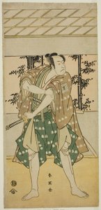 Der Schauspieler Ichikawa Omezo I als Bootsmann Takihei (?) im Stück Ofunamori Ebi no Kaomise (?), aufgeführt im Kawarazaki-Theater (?) im elften Monat, 1792 (?) von Katsukawa Shun