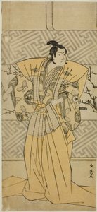 Der Schauspieler Iwai Hanshiro IV als Soga no Goro Tokimune im Stück Koi no Yosuga Kanegaki Soga, aufgeführt im Ichimura Theater im ersten Monat, 1789 von Katsukawa Shun