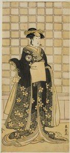 Der Schauspieler Iwai Kiyotaro II als Dame Itohagi (?) im Stück Genji Saiko Kogane Tachibana (?), aufgeführt im Ichimura Theater (?) im elften Monat, 1788 (?) von Katsukawa Shun