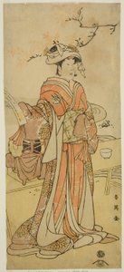 Der Schauspieler Segawa Kikunojo III als die weibliche Fuchs-Fee Otatsu-gitsune verkleidet als Shizuka Gozen im Stück Kogane Saku Date no Okida, aufgeführt im Ichimura Theater im elften Monat, 1792 von Katsukawa Shun