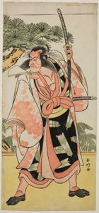 Der Schauspieler Ichikawa Danjuro V als Kajiwara Genta Kagesue im Stück Yuki Nazuna Saiwai Soga, aufgeführt im Kiri Theater im ersten Monat, 1787 von Katsukawa Shunkо̄