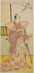 Der Schauspieler Ichikawa Omezo I als Koyurugi Motomenosuke im Stück Haru no Nishiki Date-zome Soga, aufgeführt im Nakamura Theater im ersten Monat, 1790 von Katsukawa Shunkо̄