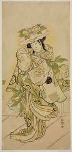 Der Schauspieler Nakamura Nakazo I in einem Shak-kyo-Tanz im Stück Aioi Jishi, aufgeführt im Ichimura-Theater im vierten Monat, 1784 von Katsukawa Shunkо̄