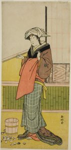 Der Schauspieler Nakamura Riko I als Moshio (?) im Stück Honda Yayoi Meoto Junrei (?), aufgeführt im Ichimura Theater (?) im siebten Monat, 1778 (?)