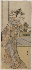 Arashi Murajiro als eine Kurtisane, die einen Brief hält von Katsukawa Shunko
