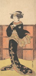 Der vierte Iwai Hanshiro als Frau in einem schwarzen Kimono, ca. 1778