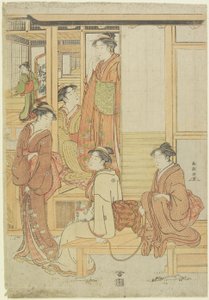 Eine Gruppe von Damen auf einer Veranda (ca. 1780-1795) von Katsukawa Shunsho