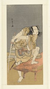 Schauspieler Sawamura Sojuro III bereitet sich auf einen Kampf vor von Katsukawa Shunsho