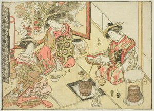 Kurtisanen des Okaneya, aus dem Buch "Spiegel der schönen Frauen der Vergnügungsviertel," Bd. 2 von Katsukawa Shunsho