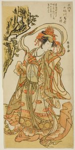 Osagawa Tsuneyo II als Itsukushima Tennyo im Kabuki-Stück „Tokimekuya o-Edo no hatsuyuki“ von Katsukawa Shunsho