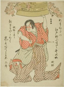 Der Schauspieler Arashi Hinasuke I als Watanabe Choshichi Tonau im Stück Tokimekuya O-Edo no Hatsuyuki, aufgeführt im Morita Theater ab dem ersten Tag des elften Monats, 1780 von Katsukawa Shunsho