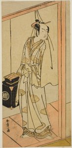 Der Schauspieler Arashi Sangoro II als Friseur Obana Saizaburo im Stück Koi Musume Mukashi Hachijo, aufgeführt im Nakamura Theater im dritten Monat, 1776 von Katsukawa Shunsho