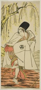 Der Schauspieler Bando Mitsugoro I als Shinto-Priester Goinosuke, verkleidet als Geist eines weißen Reihers, im Stück Sakikaese Yuki no Miyoshino, aufgeführt im Morita-Theater im elften Monat, 1781 von Katsukawa Shunsho
