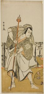 Der Schauspieler Ichikawa Danjuro V als Taira no Masakado verkleidet als Pilger Junjo im Stück Masakado Kammuri no Hatsuyuki, aufgeführt im Nakamura-Theater im elften Monat, 1777 von Katsukawa Shunsho