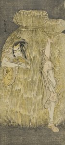 Der Schauspieler Ichikawa Danzo IV wechselt schnell zwischen den Rollen von Sadakuro und Yoichibei im Stück Kanadehon Chushingura, aufgeführt im Morita-Theater im dritten Monat von Katsukawa Shunsho