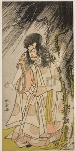 Der Schauspieler Ichikawa Ebizo III als Donnergott, eine Inkarnation von Sugawara Michizane, im Stück Sugawara Denju Tenarai Kagami, aufgeführt im Ichimura Theater im achten Monat, 1776 von Katsukawa Shunsho