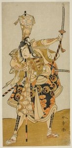 Der Schauspieler Ichikawa Raizo II als Murakami Hikoshiro Yoshiteru im Stück Oyoroi Ebido Shinozuka, aufgeführt im Nakamura-Theater im elften Monat, 1772 von Katsukawa Shunsho