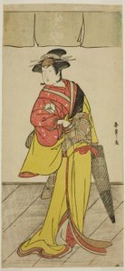 Der Schauspieler Iwai Hanshiro IV als Osuwa im Stück Koi no Yosuga Kanagaki Soga, aufgeführt im Ichimura Theater im vierten Monat, 1789