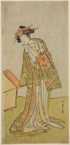 Der Schauspieler Iwai Hanshiro IV als Kurtisane Agemaki im Stück "Sukeroku Yukari no Hatsu-zakura," aufgeführt im Ichimura-Theater im dritten Monat, 1776