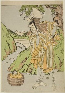 Der Schauspieler Matsumoto Koshiro II als Osada no Taro Kagemune verkleidet als Holzfäller Gankutsu no Gorozo, in Akt Vier (?) des Stücks Nue no Mori Ichiyo no Mato (Wald des Nue-Monsters: Ziel des elften Monats), aufgeführt im Nakamura-Theater von Katsukawa Shunsho