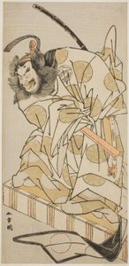 Der Schauspieler Nakajima Mihoemon II als Bomon no Saisho Kiyotada im Stück Oyafune Taiheiki, aufgeführt im Ichimura-Theater im elften Monat, 1775