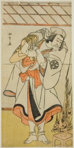 Der Schauspieler Nakamura Nakazo I als Chinzei Hachiro Tametomo verkleidet als asketischer Mönch, im Stück Kitekaeru Nishiki no Wakayaka, aufgeführt im Nakamura-Theater im elften Monat, 1780