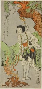 Der Schauspieler Nakamura Nakazo I als Mönch Raigo Ajari im Stück Nue no Mori Ichiyo no Mato, aufgeführt im Nakamura-Theater ab dem ersten Tag des elften Monats, 1770 von Katsukawa Shunsho
