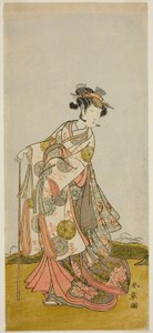 Der Schauspieler Nakamura Noshio I als Prinzessin Usuyuki (Usuyuki Hime) im Stück "Shin Usuyuki Monogatari," aufgeführt im Morita Theater im fünften Monat, 1774 von Katsukawa Shunsho