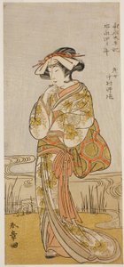 Der Schauspieler Nakamura Noshio I als Drachenjungfrau verkleidet als Tamanami, im Stück Oyafune Taiheiki, aufgeführt im Ichimura Theater im elften Monat, 1775 von Katsukawa Shunsho