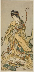 Der Schauspieler Nakamura Noshio I als Göttin Benzaiten von Enoshima im Stück Onno Aruji Hatsuyuki no Sekai, aufgeführt im Morita-Theater im elften Monat, 1773 von Katsukawa Shunsho