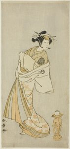 Der Schauspieler Nakamura Noshio I als Geist der Kurtisane Takao, in der Shosagoto-Tanzsequenz "Sono Utsushi-e Matsu ni Kaede" (Ein Schattenspiel von Kiefer und Ahorn), die letzte Szene des zweiten Teils des Stücks Keisei Momiji no Uchikake (Kurtisane in e von Katsukawa Shunsho