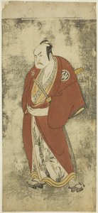 Der Schauspieler Nakamura Sukegoro II als Kaminari Shokuro im Joruri "Gonin Otoko" (Fünf ritterliche Bürger), gespielt als ein Akt im Ayatsuri Kabuki Ogi (Meisterschaft des Fächers im Kabuki), aufgeführt im Nakamura Theater ab dem zwanzigsten Tag des siebt von Katsukawa Shunsho