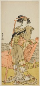 Der Schauspieler Onoe Matsusuke I als Akoya im Stück Edo Meisho Midori Soga, aufgeführt im Morita-Theater im zweiten Monat, 1779 von Katsukawa Shunsho