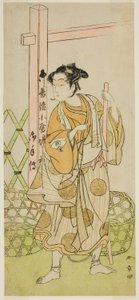 Der Schauspieler Onoe Tamizo I als Sotoku Taishi (?) verkleidet als junger Bauarbeiter, im Stück Shitenno-ji Nobori Kuyo, aufgeführt im Ichimura Theater im achten Monat, 1773 von Katsukawa Shunsho
