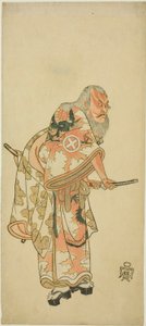 Der Schauspieler Otani Hiroemon III als Hige no Ikyu in der Szene „Sukeroku“ im Stück "Hitokidori Harutsuge Soga" ("Das Soga-Stück: Ankündigung der Frühlingssaison durch die Buschgrasmücke") von Katsukawa Shunsho