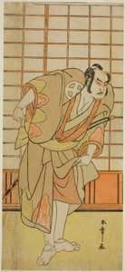 Der Schauspieler Otani Hiroji III als Hata no Daizen Taketora verkleidet als Shikishima Wakahei im Stück Juni-hitoe Komachi-zakura, aufgeführt im Kiri-Theater im elften Monat, 1784 von Katsukawa Shunsho
