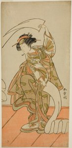 Der Schauspieler Segawa Kikunojo III als Kurtisane Kisegawa in einem "Nuno Sarashi"-Tanz, im Stück Hana-zumo Genji Hiiki, aufgeführt im Nakamura-Theater im elften Monat, 1775 von Katsukawa Shunsho