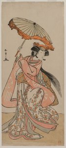 Der Schauspieler Segawa Kikunojo II tanzt mit einem Sonnenschirm von Katsukawa Shunsho