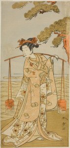 Der Schauspieler Segawa Kitsuji III als Murasame im Stück Gohiiki Kanjincho, aufgeführt im Nakamura-Theater im elften Monat, 1773 von Katsukawa Shunsho