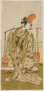 Der Schauspieler Segawa Kitsuji III als Murasame im Stück Gohiiki Kanjincho, aufgeführt im Nakamura-Theater im elften Monat, 1773 von Katsukawa Shunsho