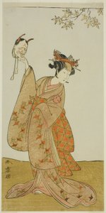 Der Schauspieler Segawa Yujiro I als Matsukaze, Schwester von Togashi no Saemon, im Stück Gohiiki Kanjincho, aufgeführt im Nakamura-Theater ab dem ersten Tag des elften Monats, 1773 von Katsukawa Shunsho