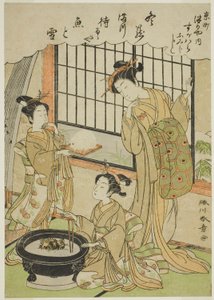 Die Kurtisane Sugawara aus dem Tsuruya-Haus und ihre Kamuro Namiji und Kashiko von Katsukawa Shunsho