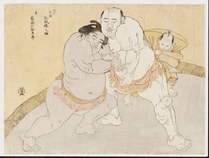 Das Match zwischen Tanikaze Kajinosuke und Kimenzan Tanigoro von Katsukawa Shunsho