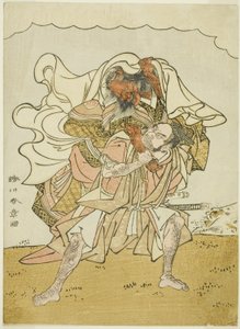 Der Krieger Omori Hikoshichi trägt einen weiblichen Dämon auf seinem Rücken