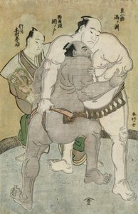 Der Ringkampf zwischen dem Komosubi der Ostgruppe, Uzugafuchi Kan
