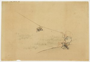 Bauer fliegt Drachen mit Vogelklapper, ca. 1850 von Katsushika (school of) Hokusai